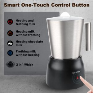 Secura Detachable Milk Frother, 17oz Electric Milk Steamer Stainless Steel, Automatic Hot/Cold Foam and Hot Chocolate Maker with 2 in 1 Function Whisks (Upgraded)