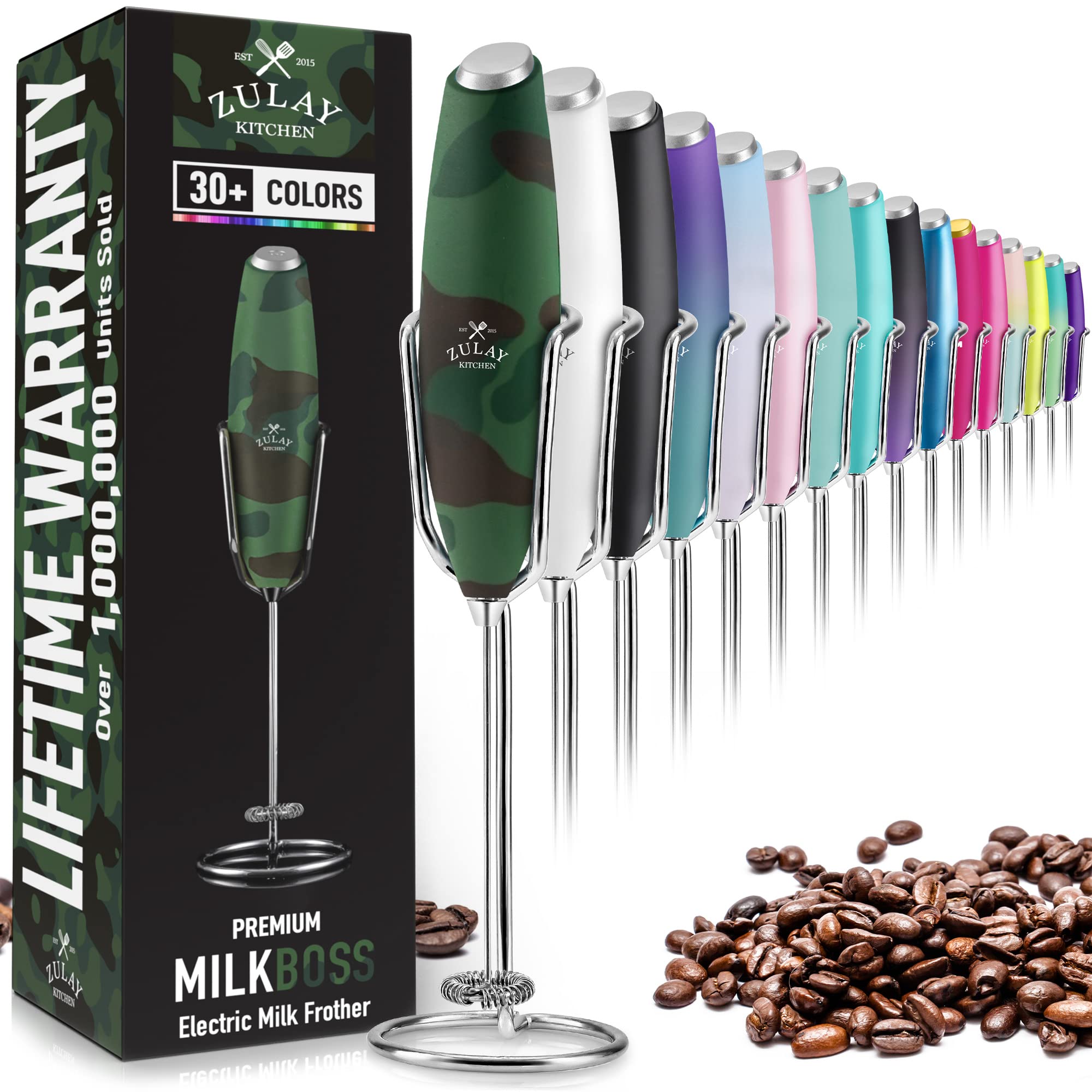 PRO MILK FROTHER WAND - ULTRA HIGH SPEED HANDHELD FROTHER - UPGRADED STAND - Powerful Handheld Mixer with Infinite Uses - Super Instant Electric Foam Maker with Stainless Steel Whisk (Camo)