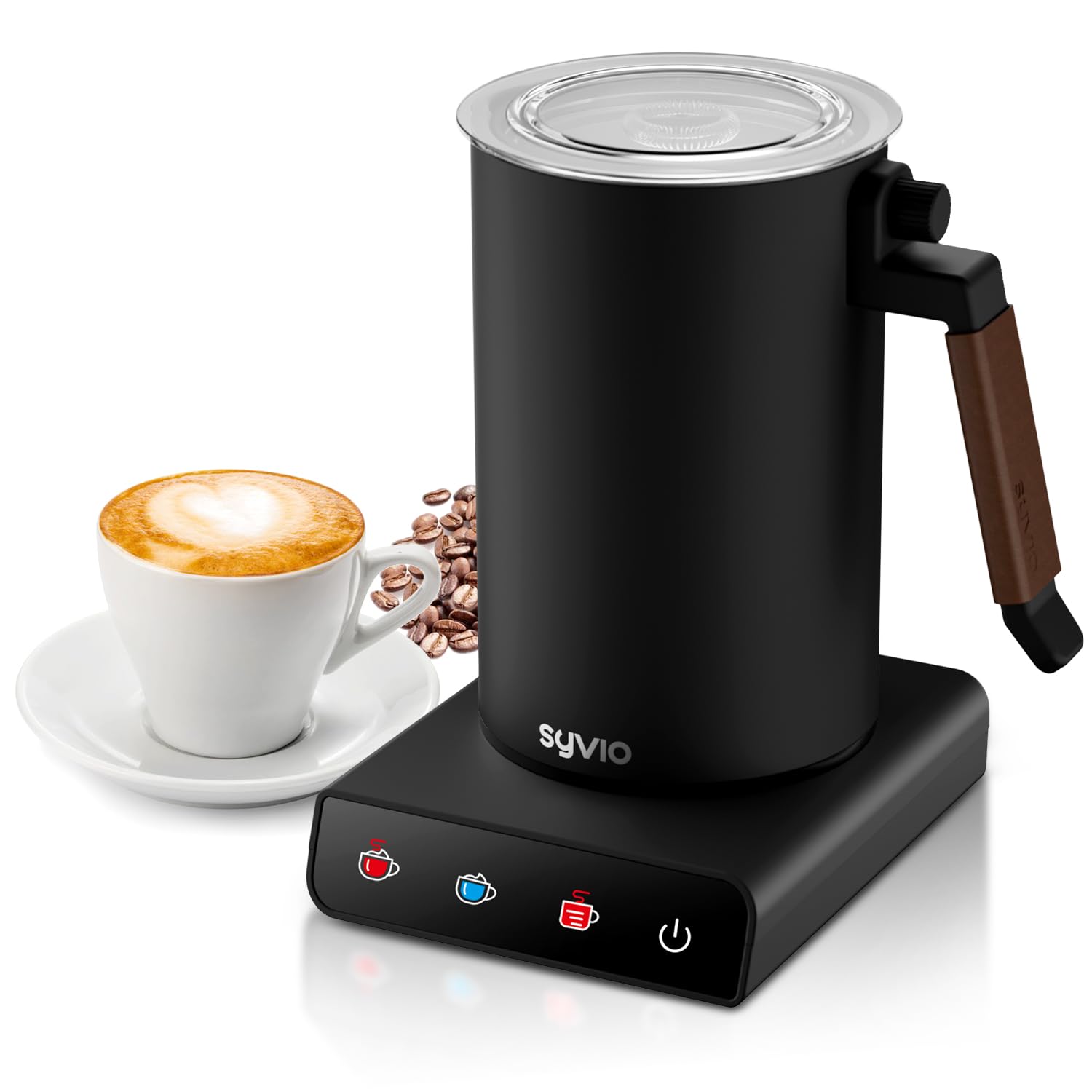 Frother for Coffee, Syvio 4-in-1 Detachable Milk Frother and Steamer with Touch Screen, 11.5oz/2 Cups Cold and Hot Foam Maker, Heating Milk/Coco, Electric Milk Steamer for Latte Cappuccino Macchiato …