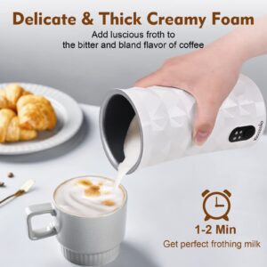 KIGOZOLO Milk Frother Steamer 4 in 1 Electric Coffee Frother with Quiet Operation,Effortless Foam,Unique Diamond Design,Temperature Control, and Auto Shut-Off, Perfect for Coffee Lovers(White)