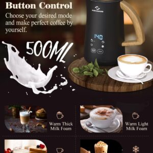 Nuovoware 4-in-1 Milk Frother and Steamer with Temperature Control Display Screen, Electric Automatic Frother for Hot Chocolate Milk, Cappuccinos, Latte, Macchiato, Black