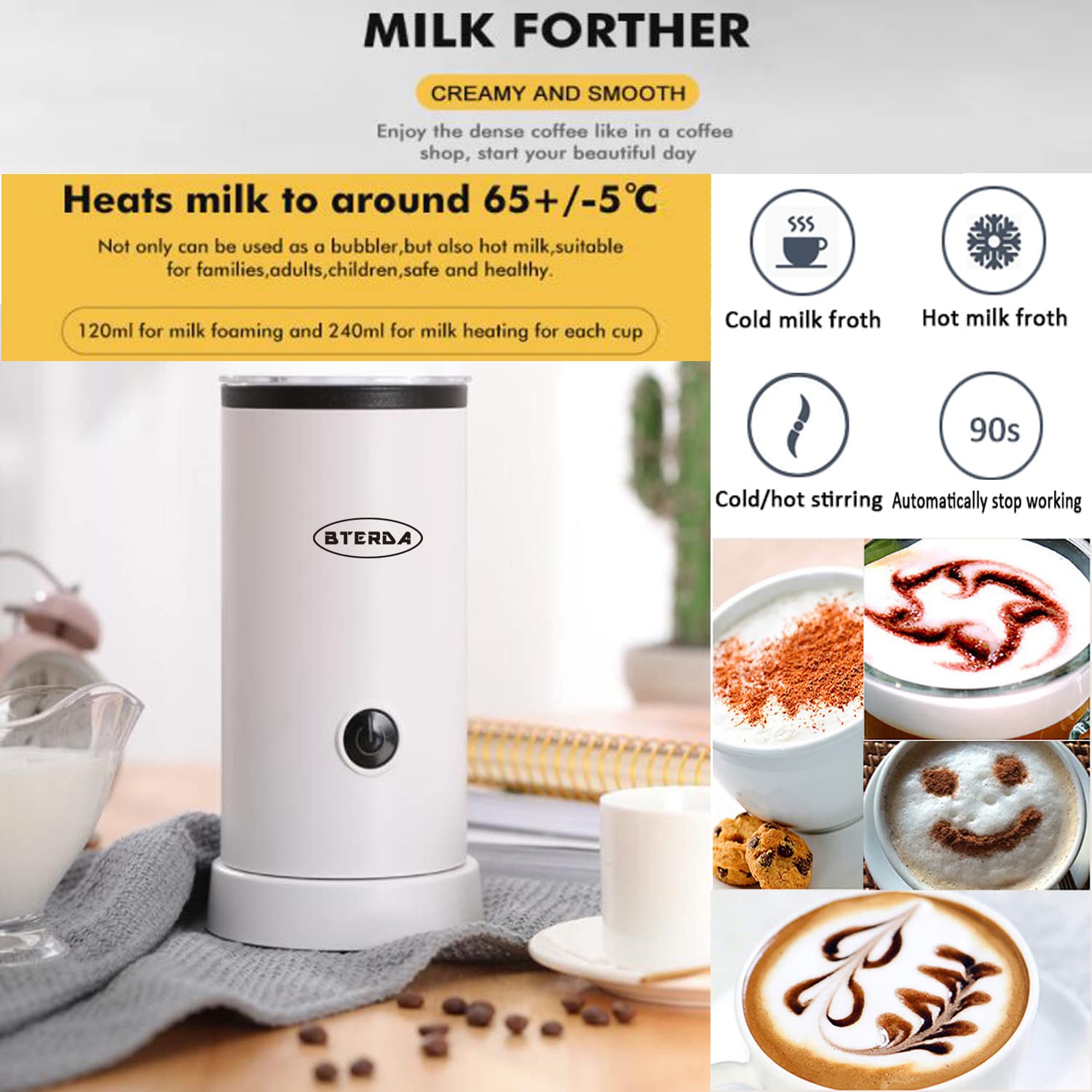 Milk Frother,Automatic Milk Warmer,8.11oz/300ml Electric Milk Steamer,Hot/Cold Stainless Steel Milk Frother,Milk Foam Maker with LED Touch Screen for Coffee/Hot Chocolate/Latte/Cappuccinos (SWT)