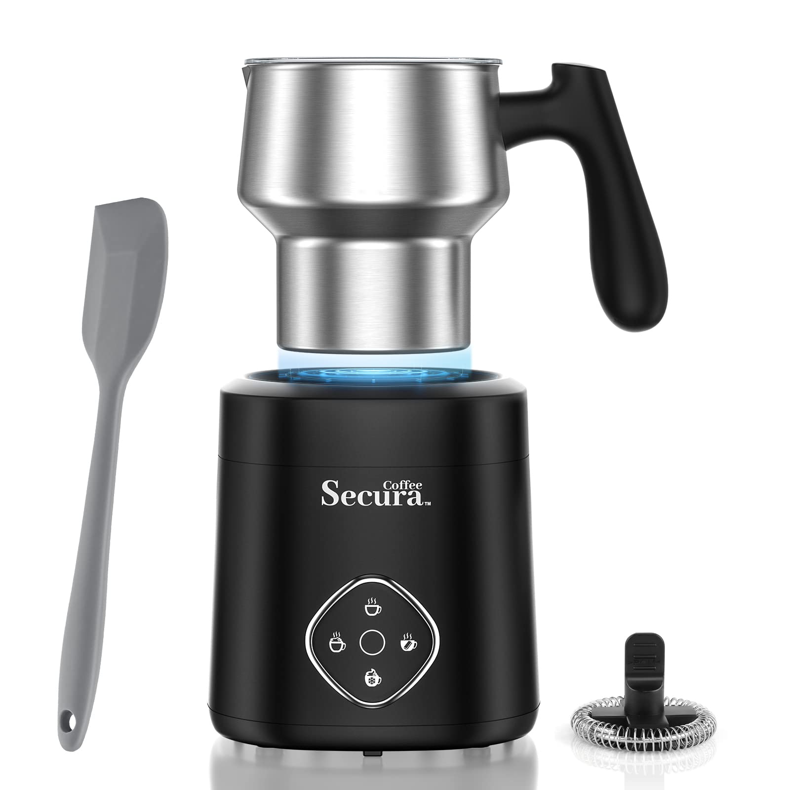 Secura Coffee Milk Frother, 4-in-1 Electric Milk Steamer and Frother with Detachable Stainless Steel Jug - Automatic Hot/Cold Milk Warmer for Lattes, Hot Chocolate - Induction Heating, Dishwasher Safe