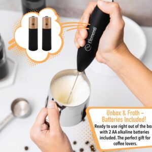 Elementi Milk Frother Wand (Batteries Included) - Matcha Whisk Electric & Coffee Frother - Drink Mixer - Hand Frother for Coffee - Milk Frother Handheld - Coffee Stirrers Electric Mini (Black)