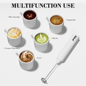 Tulevik Milk Frother Handheld, Electric Frother Wand With Stand, Coffee Frother With USB Rechargeable 3 Speeds, Mini Frother for Coffee Latte, Cappuccino, Hot Chocolate, Matcha, Egg - White