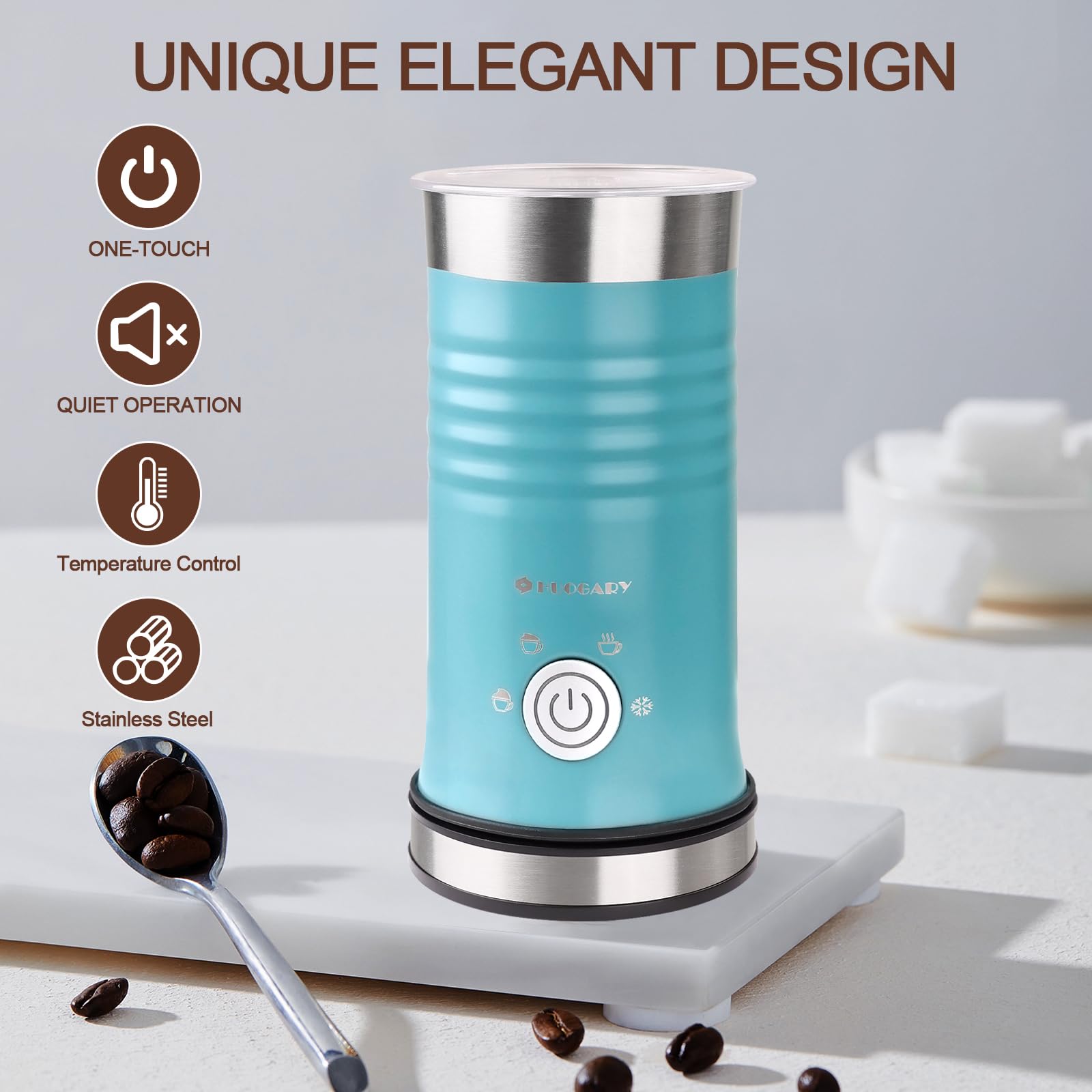 Huogary Automatic Milk Steamer, Milk Frother and Steamer with Hot and Cold Froth Function, Hot Chocolate Maker and Electric Milk Heater, Foam Maker Easy Cleaning & Silent Working, 123V