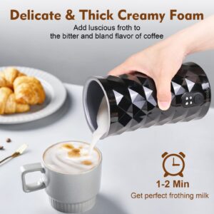 KIGOZOLO Milk Frother Steamer 4 in 1 Electric Coffee Frother with Quiet Operation,Effortless Foam,Unique Diamond Design,Temperature Control, and Auto Shut-Off, Perfect for Coffee Lovers(Black)