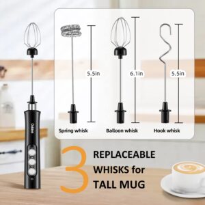 Oskinm Milk Frother Handheld with 3 Stainless Steel Whisks, USB Rechargeable Electric Foam Maker, Drink Mixer with 3 Speeds for Coffee, Bulletproof Coffee, Latte, Matcha