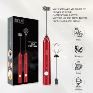 Delm Milk Frother Electric USB Stainless Steel Accessory (Red)