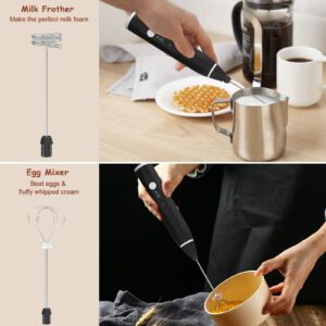 Milk Frother Handheld, FITNATE Rechargeable Electric Foam Maker Drink Mixer 3 Speeds with 2 Stainless Steel Whisks, Frother for Coffee, Hot Chocolate, Latte, Cappuccino,Includes Frother Cup