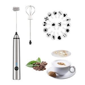 fivtyily milk frother handheld rechargeable electric foam maker, drink mixer with stainless steel whisk and stand for cappuccino, bulletproof coffee, latte