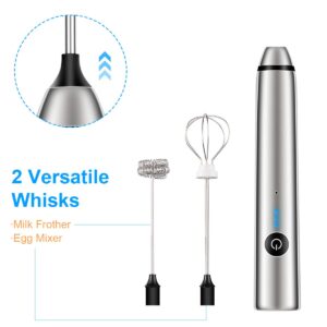 Fivtyily Milk Frother Handheld Rechargeable Electric Foam Maker, Drink Mixer with Stainless Steel Whisk and Stand for Cappuccino, Bulletproof Coffee, Latte