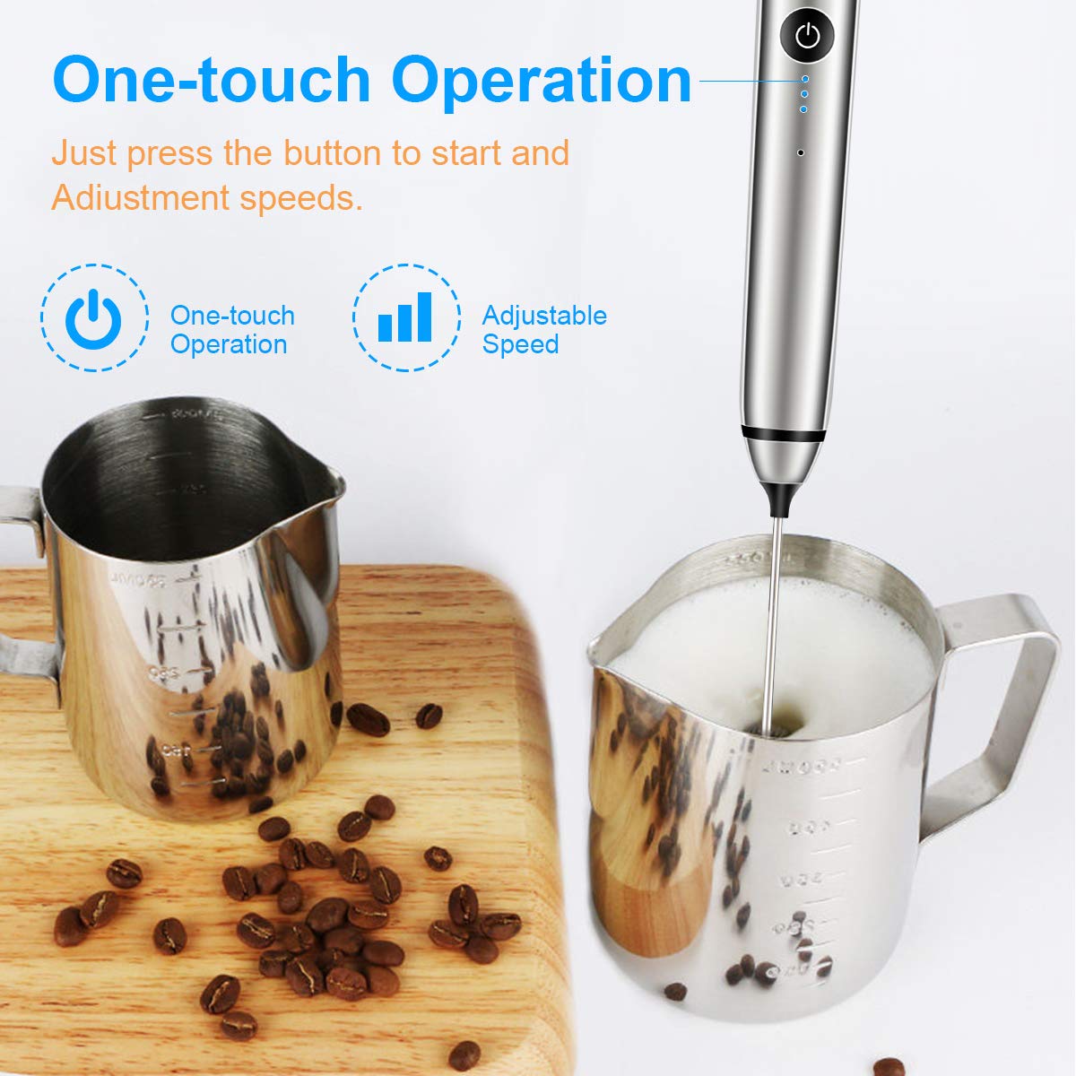 Fivtyily Milk Frother Handheld Rechargeable Electric Foam Maker, Drink Mixer with Stainless Steel Whisk and Stand for Cappuccino, Bulletproof Coffee, Latte