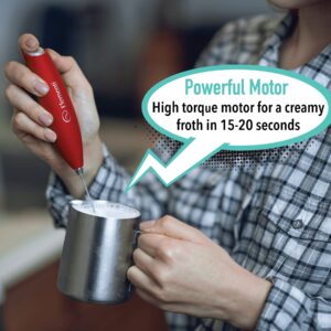 Elementi Milk Frother Handheld - Wisking Tool Electric - Hand Frother for Coffee - Electric Stirrer & Mini Mixer - Drink Mixer Handheld Milk Frother - Coffee Frother Handheld No Stand (Red)