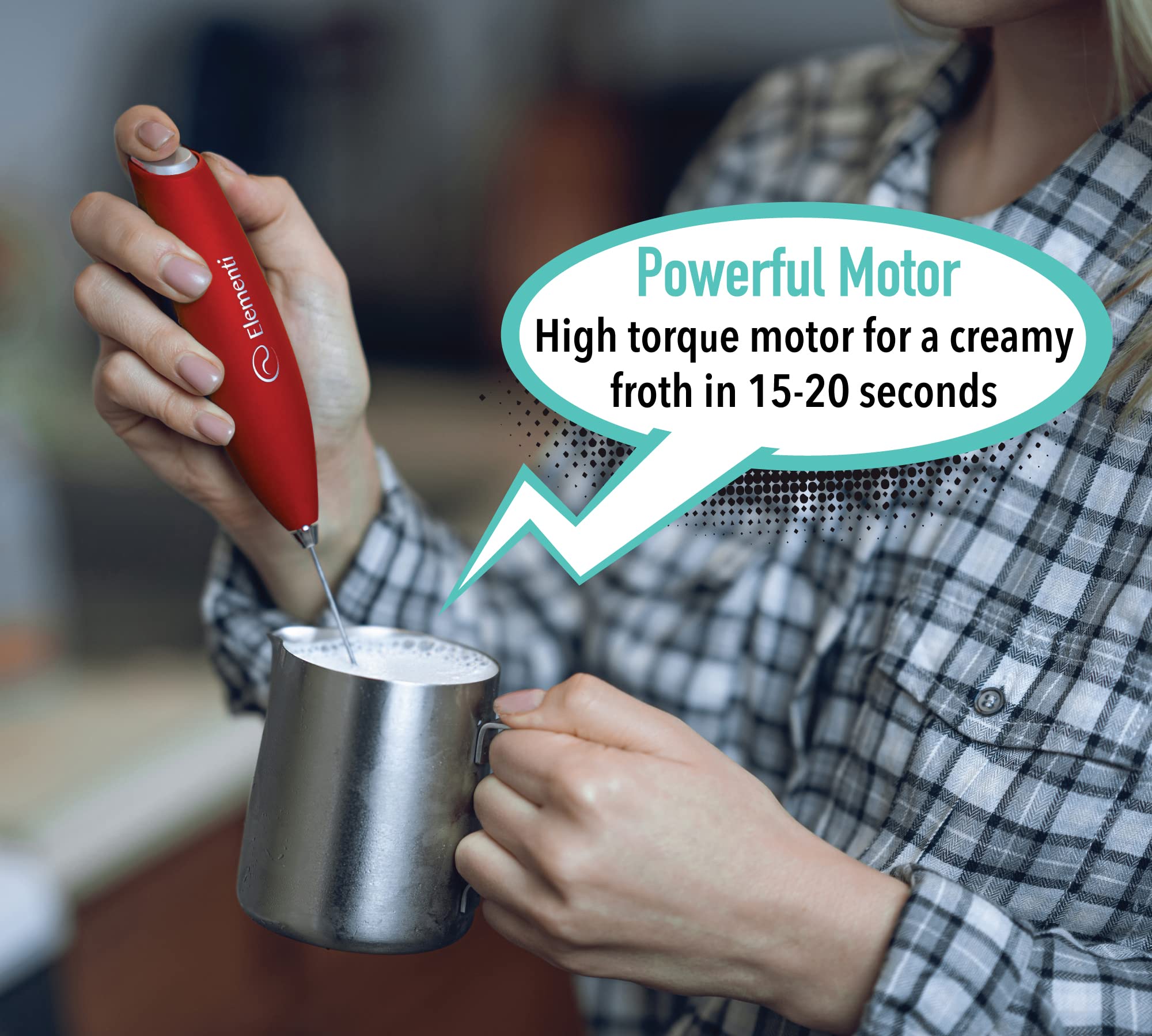 Elementi Milk Frother Handheld - Wisking Tool Electric - Hand Frother for Coffee - Electric Stirrer & Mini Mixer - Drink Mixer Handheld Milk Frother - Coffee Frother Handheld No Stand (Red)