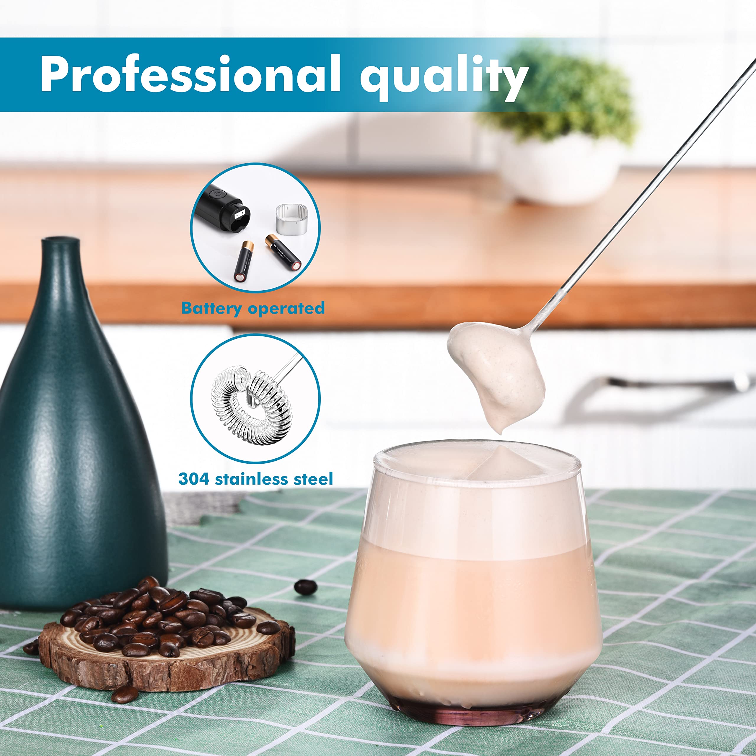 Venigo Handheld Milk Frother, Battery Operated Electric Foam Maker and Mixer for Drinks, Perfect for Bulletproof Coffee, Matcha, Cappuccino, and Hot Chocolate (Black)