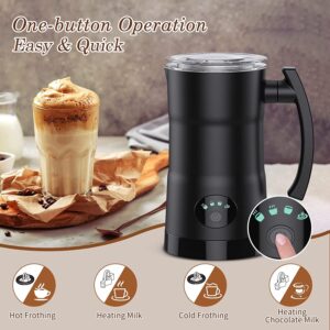 Milk Frother Electric, Coffee Frother, Warm and Cold Milk Foamer, 4 IN 1 Automatic Milk Warmer Stainless Steel with Touch Screen, for Coffee, Latte, Hot Chocolate,Cappuccinos and Macchiato,Black