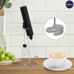 Balmur Milk Frother Handheld USB Rechargeable Battery-Operated with Stainless Steel Stand, 2 Whisks, 3-Speed Mini Foam Maker for Nespresso Coffee Matcha Latte Cappuccino, Black