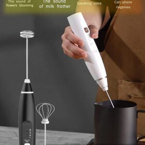 Milk Frother Handheld Rechargeable Frother for Coffee Milk Foamer with Stainless Steel Whisk and Hook, Electric Whisk Drink Mixer for Coffee, Frappe, Lattes, Cappuccino and Hot Chocolate Eggs