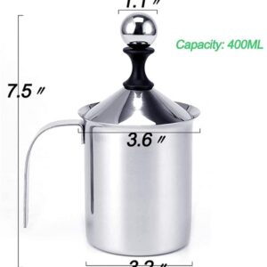 Sindh Stainless Steel Manual Milk Frother, Hand Pump Milk Foamer with Filter Screen for Cappuccino Coffee Latte Hot Chocolate, 14-Ounce Capacity (400ml)