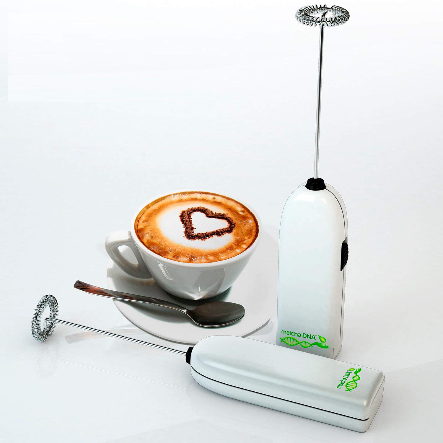 Powerful Battery Operated Handheld Milk Frother Foam Maker for Lattes, Whisk Drink Mixer for Coffee, Mini Foam Maker for Cappuccino, Matcha, Hot Chocolate and Smoothies By MATCHA DNA(Silver)