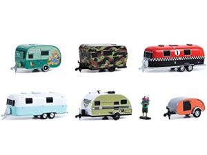 hitched homes 6 piece travel trailers set series 13 1/64 diecast models by greenlight 34130