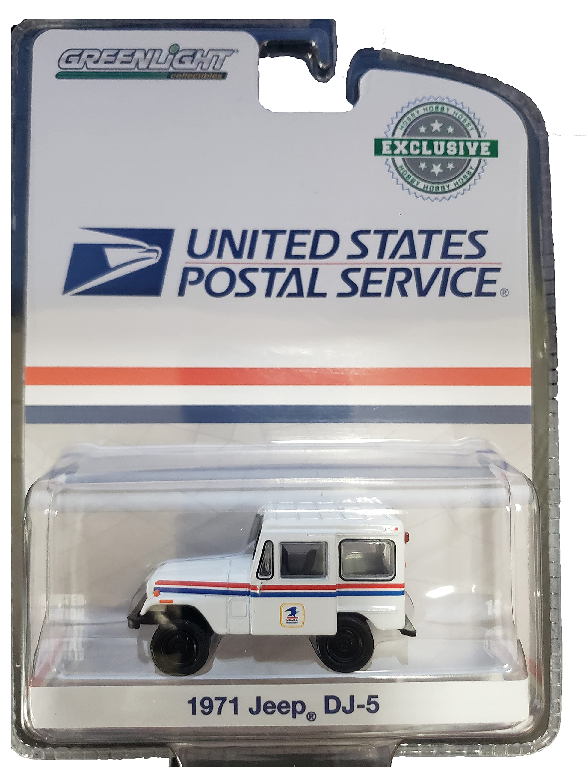 Collectibles Greenlight 29997 1971 DJ-5 Postal Service - White with Red and Blue Stripes (Hobby Exclusive) 1/64 Scale