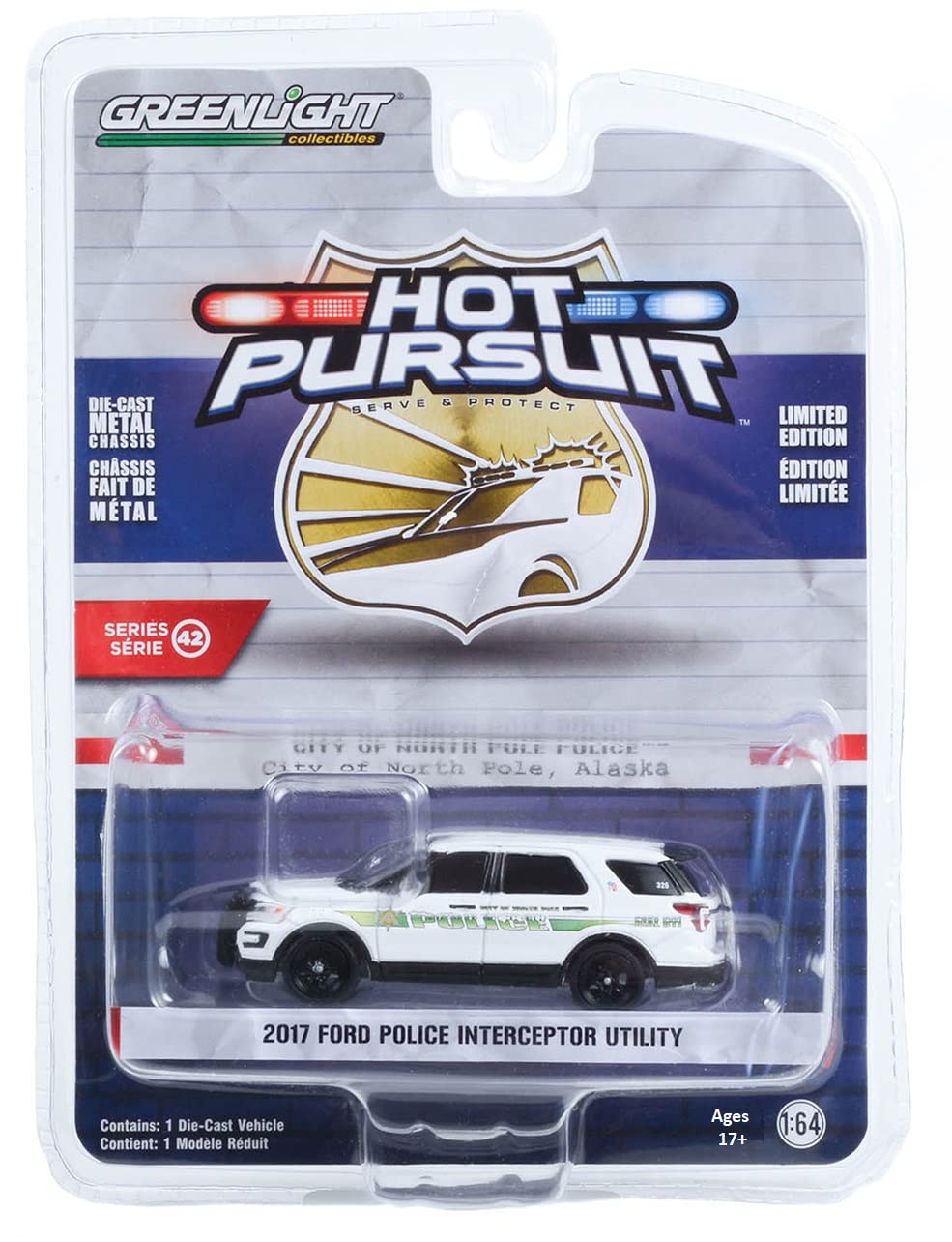 Greenlight 43000-C Hot Pursuit Series 42-2017 Police Interceptor Utility - City of North Pole, Alaska Police 1:64 Scale Diecast