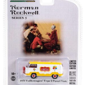 1971 Type 2 Panel Van Yellow and White with Red Interior Percevel Circus Norman Rockwell Series 5 1/64 Diecast Model Car by Greenlight 54080F