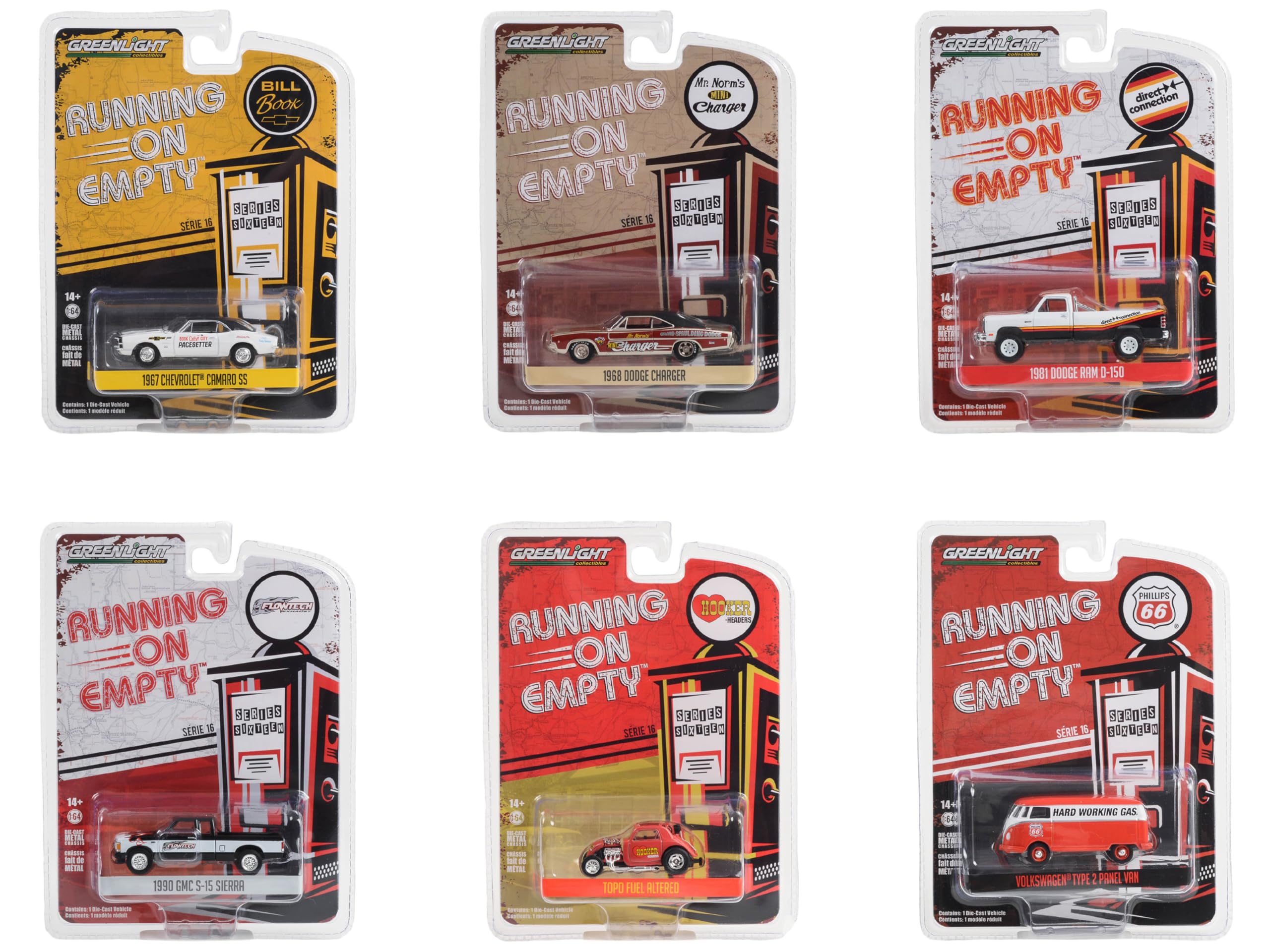 Running on Empty 6 Piece Set Series 16 1/64 Diecast Model Cars by Greenlight 41160SET