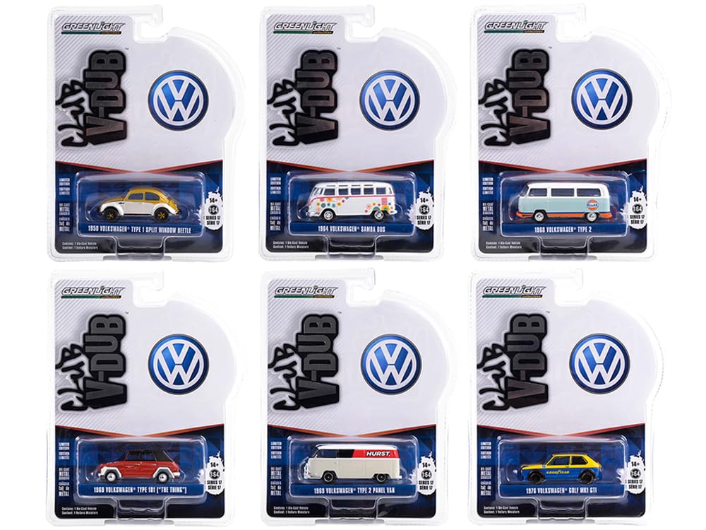 Club Vee V-Dub Set of 6 Pieces Series 17 1/64 Diecast Model Cars by Greenlight 36080SET