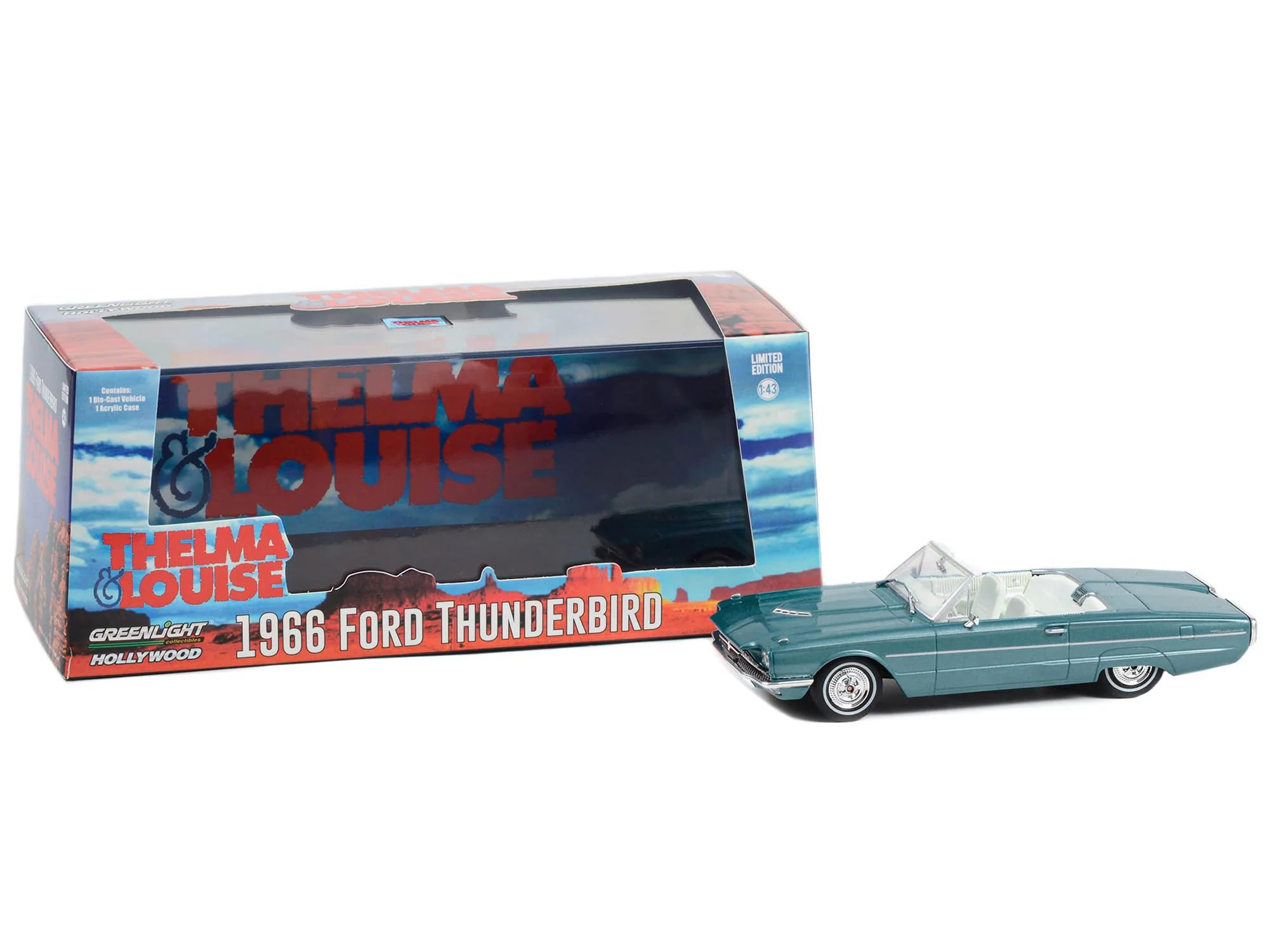 Greenlight 1966 Ford Thunderbird Convertible Light Blue Metallic with White Interior Thelma & Louise (1991) Movie Hollywood Series 1/43 Diecast Model Car