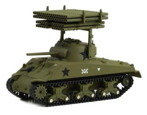 greenlight 30405 battalion 64-1945 m4 sherman tank - u.s. army world war ii - 40th tank battalion, 14th armored division with t34 calliope rocket launcher 1/64 scale