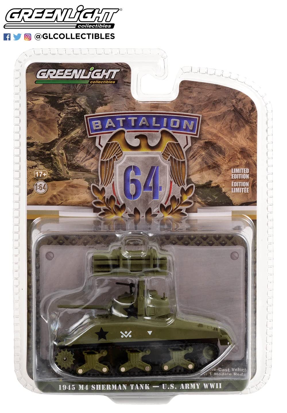 Greenlight 30405 Battalion 64-1945 M4 Sherman Tank - U.S. Army World War II - 40th Tank Battalion, 14th Armored Division with T34 Calliope Rocket Launcher 1/64 Scale