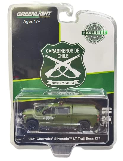 Greenlight 30318 2021 Chevy Silverado LT Trail Boss Z71 Police with Camper Shell - Carabineros de Chile - Grupo de Operaciones Policiales Especiales (GOPE) (Hobby Exclusive) 1/64 Scale Diecast