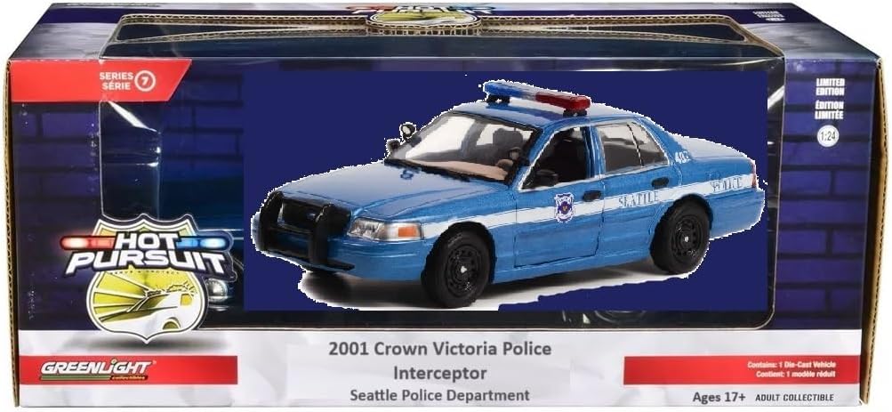 2001 Crown Victoria Police Interceptor Blue Metallic Seattle Police - Seattle, Washington Hot Pursuit Series 1/24 Diecast Model Car by Greenlight GL85571