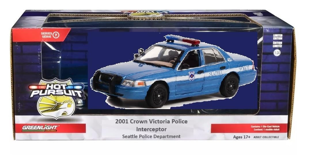 2001 Crown Victoria Police Interceptor Blue Metallic Seattle Police - Seattle, Washington Hot Pursuit Series 1/24 Diecast Model Car by Greenlight GL85571