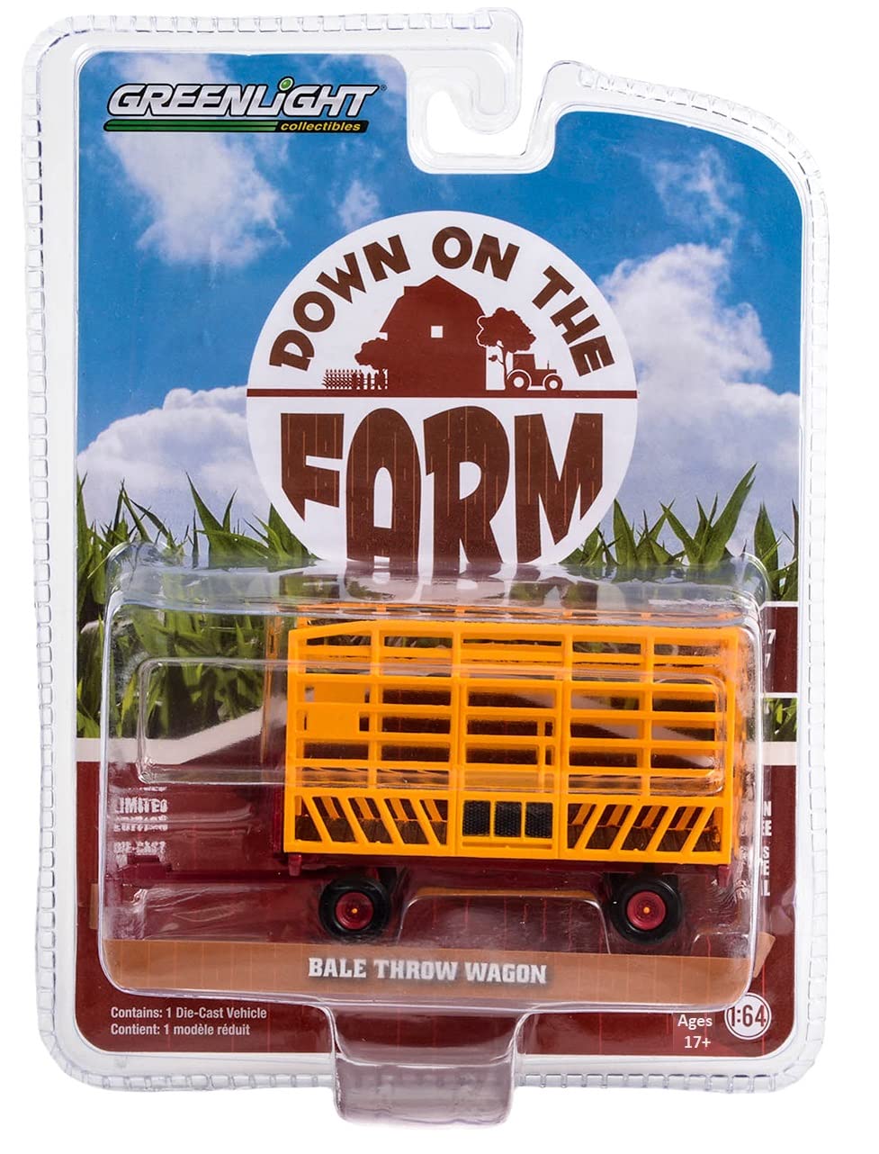 Greenlight 48070-F Down on The Farm Series 7 - Bale Throw Wagon - Yellow and Red 1:64 Scale Diecast