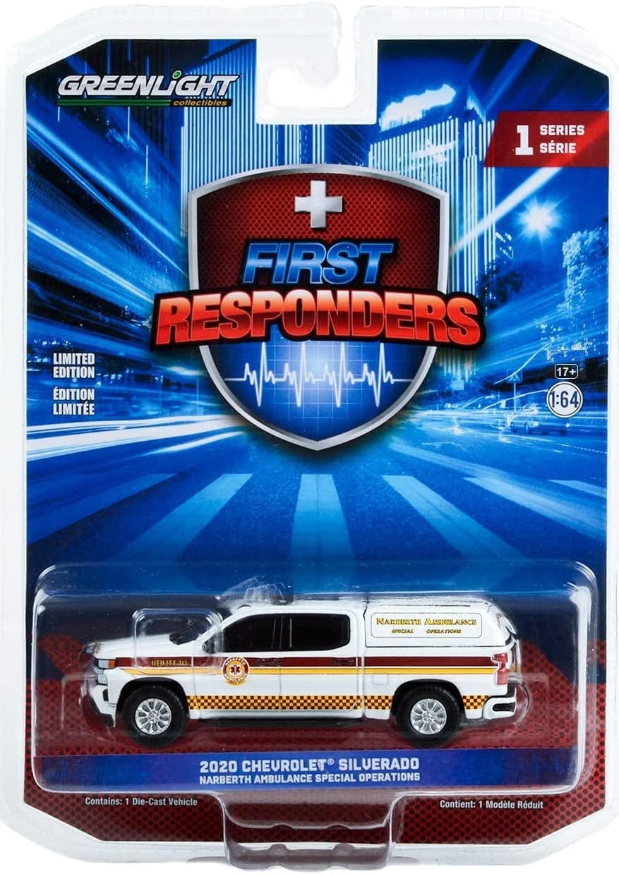 Greenlight 67040-E First Responders Series 1 - 12020 Chevy Silverado - Narberth Ambulance Special Operations - Narberth, Pennsylvania 1/64 Scale Diecast