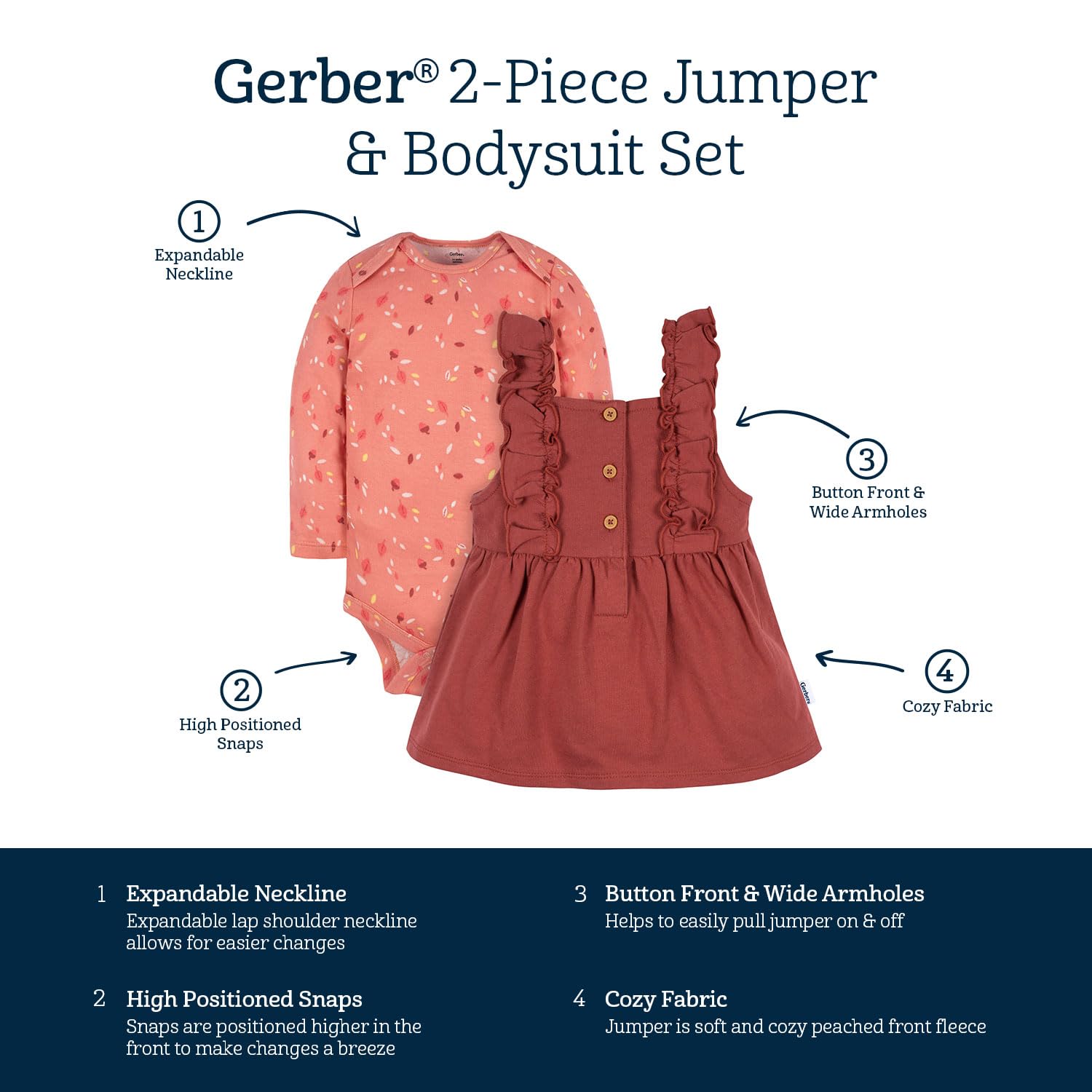 Gerber Baby Girls Toddler 2 Piece Overall Dress Set, Orange Leaves, 3-6 Months