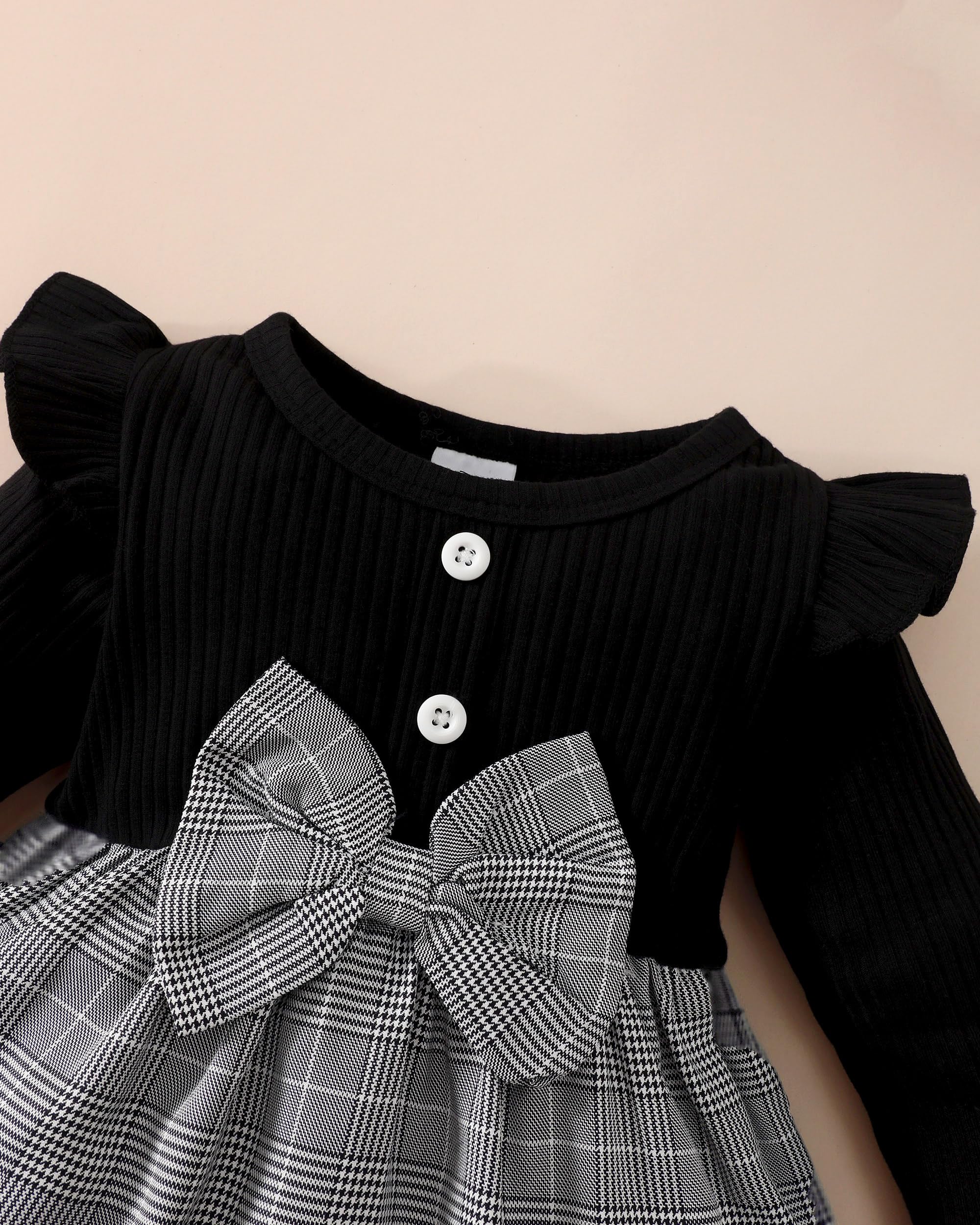 Baby Girl Clothes 3-6 Months Infant Baby Girl Dresses Outfits Winter Fall Plaid Skirt Sets Long Sleeve Rib Romper Dress 3-6 Month Girl Clothes Gifts Stuff Newborn Outfit for Girls Gray