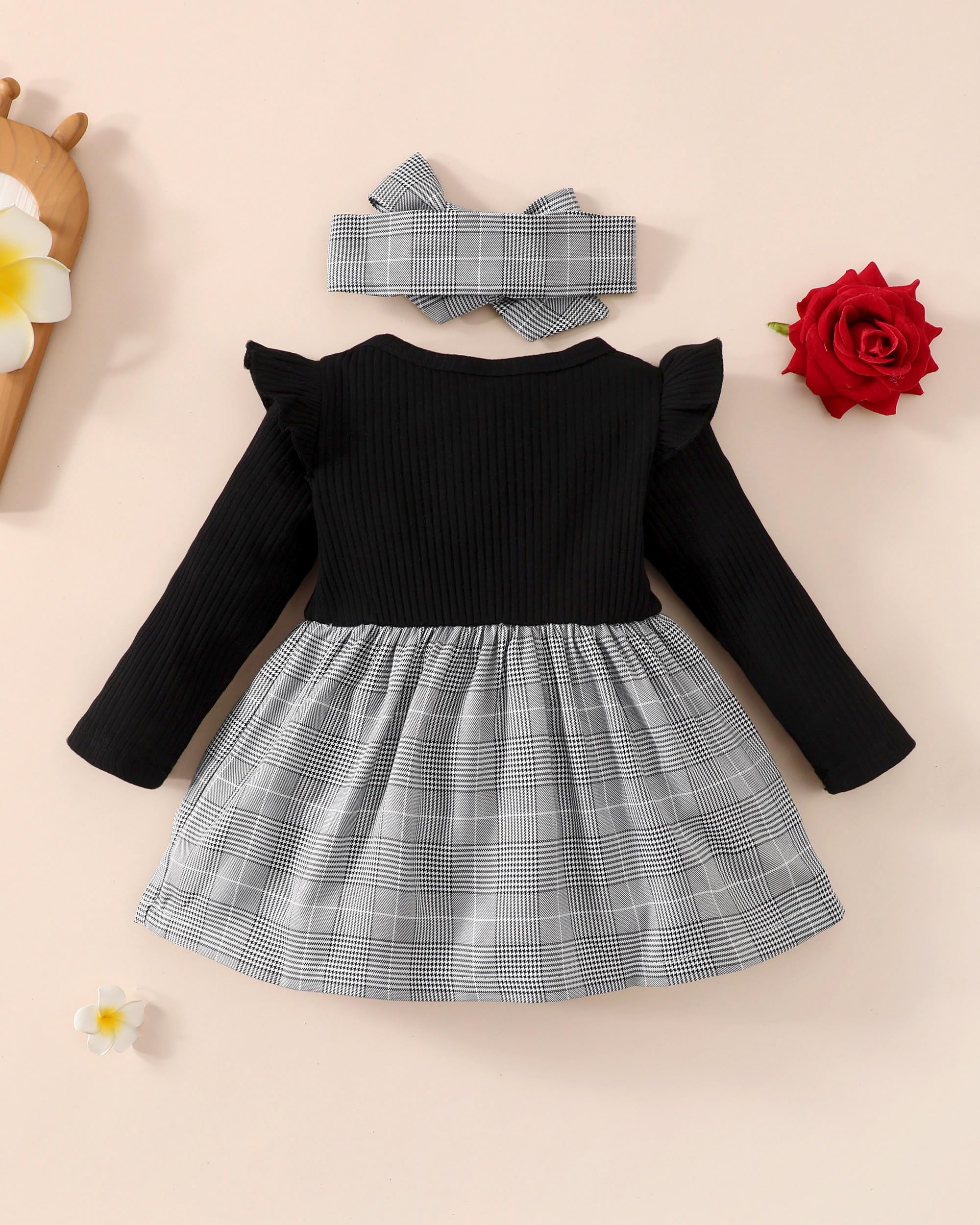 Baby Girl Clothes 3-6 Months Infant Baby Girl Dresses Outfits Winter Fall Plaid Skirt Sets Long Sleeve Rib Romper Dress 3-6 Month Girl Clothes Gifts Stuff Newborn Outfit for Girls Gray