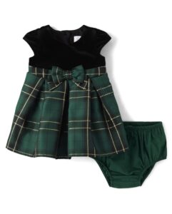 the children's place baby girls' and newborn holiday dress, green plaid, 0-3 months