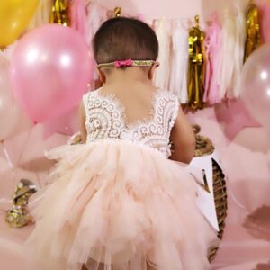 Toddler Girls Baby Girl Lace Back Tiered Tutu Tulle Flower Girl Dress Baby Girl Clothes Pink Dress (6-12 Month, Pink)