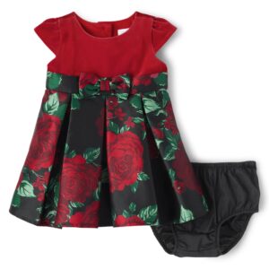 The Children's Place Baby Girls' Short Sleeve Fashion Dress, Classic Red Floral, 3-6 Months