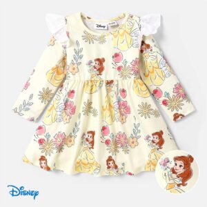 Disney Princess Dresses for Baby Girls Floral Ruffled Long-Sleeve Playwear Dress, Yellow, 6-9 Months