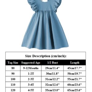 Dutebare Toddler Baby Girl Dress Cotton Linen Ruffle Halter Sleeveless Dresses Kids Summer Sundress Blue 100