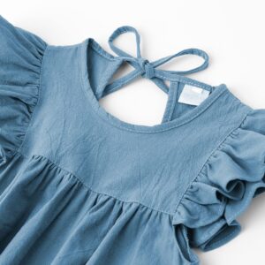 Dutebare Toddler Baby Girl Dress Cotton Linen Ruffle Halter Sleeveless Dresses Kids Summer Sundress Blue 100