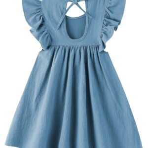 Dutebare Toddler Baby Girl Dress Cotton Linen Ruffle Halter Sleeveless Dresses Kids Summer Sundress Blue 100