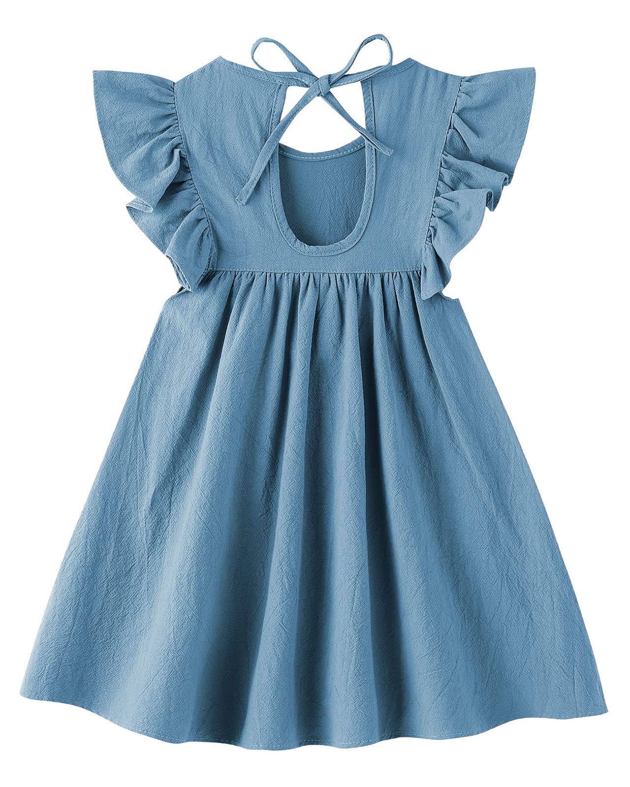 Dutebare Toddler Baby Girl Dress Cotton Linen Ruffle Halter Sleeveless Dresses Kids Summer Sundress Blue 100